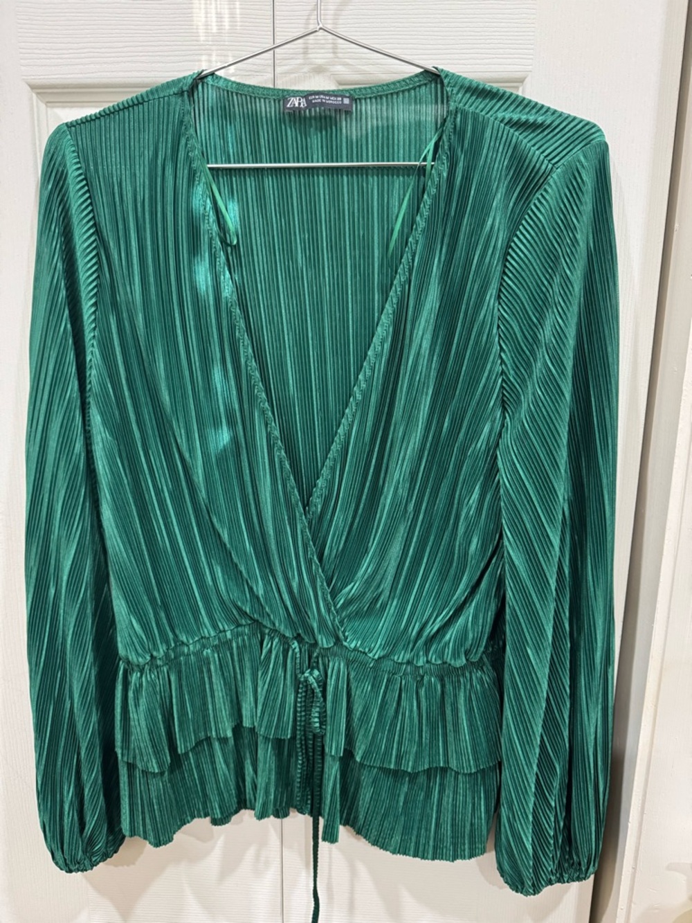 Zara Green Pleated Wrap Top